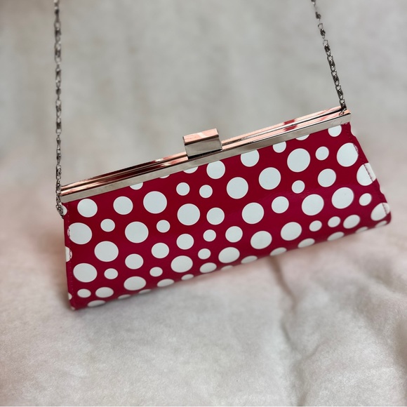 NEIMAN MARCUS Polka Dot Clutch Womens Handbag Purse Faux Pat Leather B2 - Picture 6 of 6